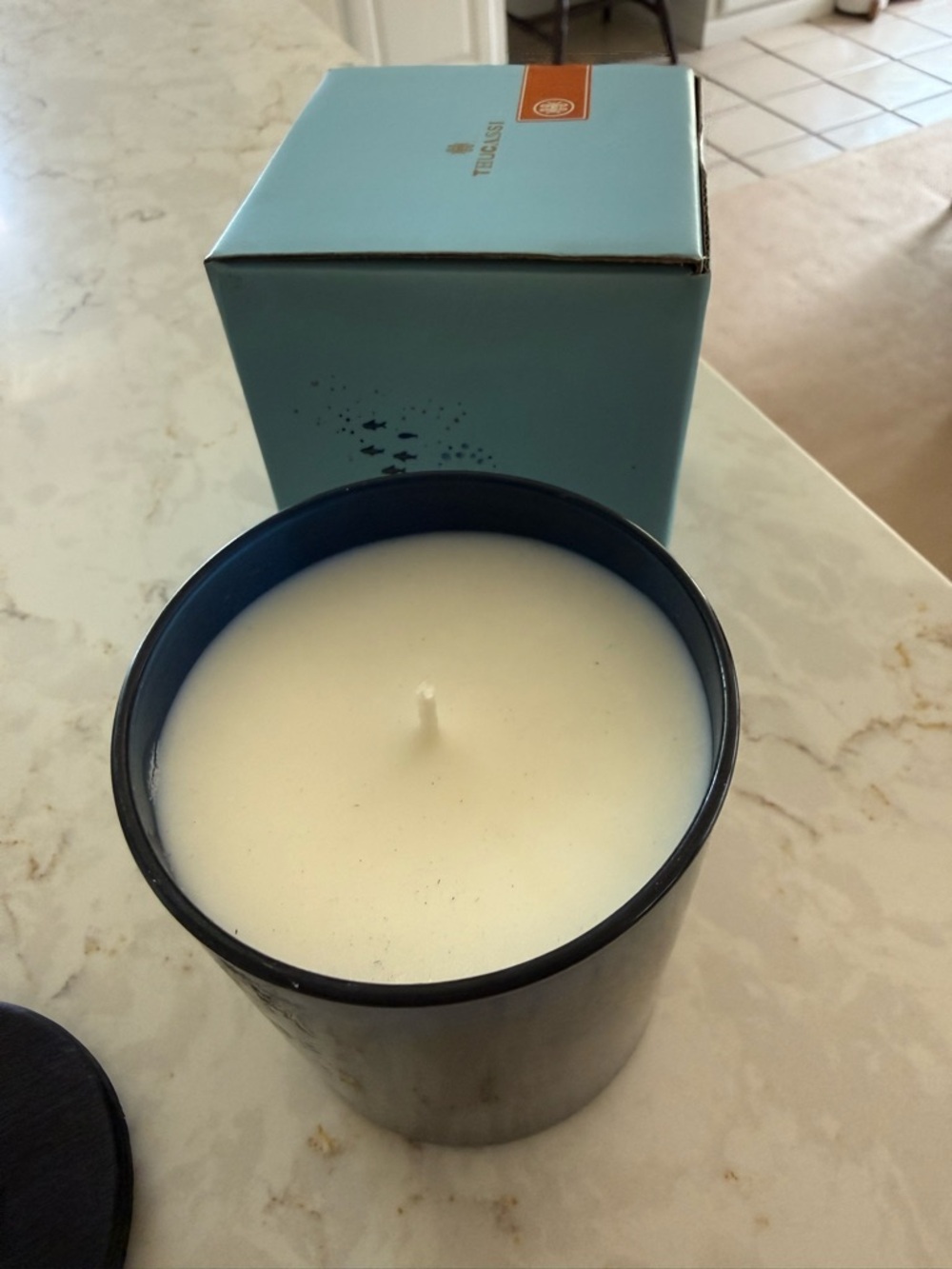 Thucassi Candle. Rare. Ocean Scented Candle - Light Blue & Gold